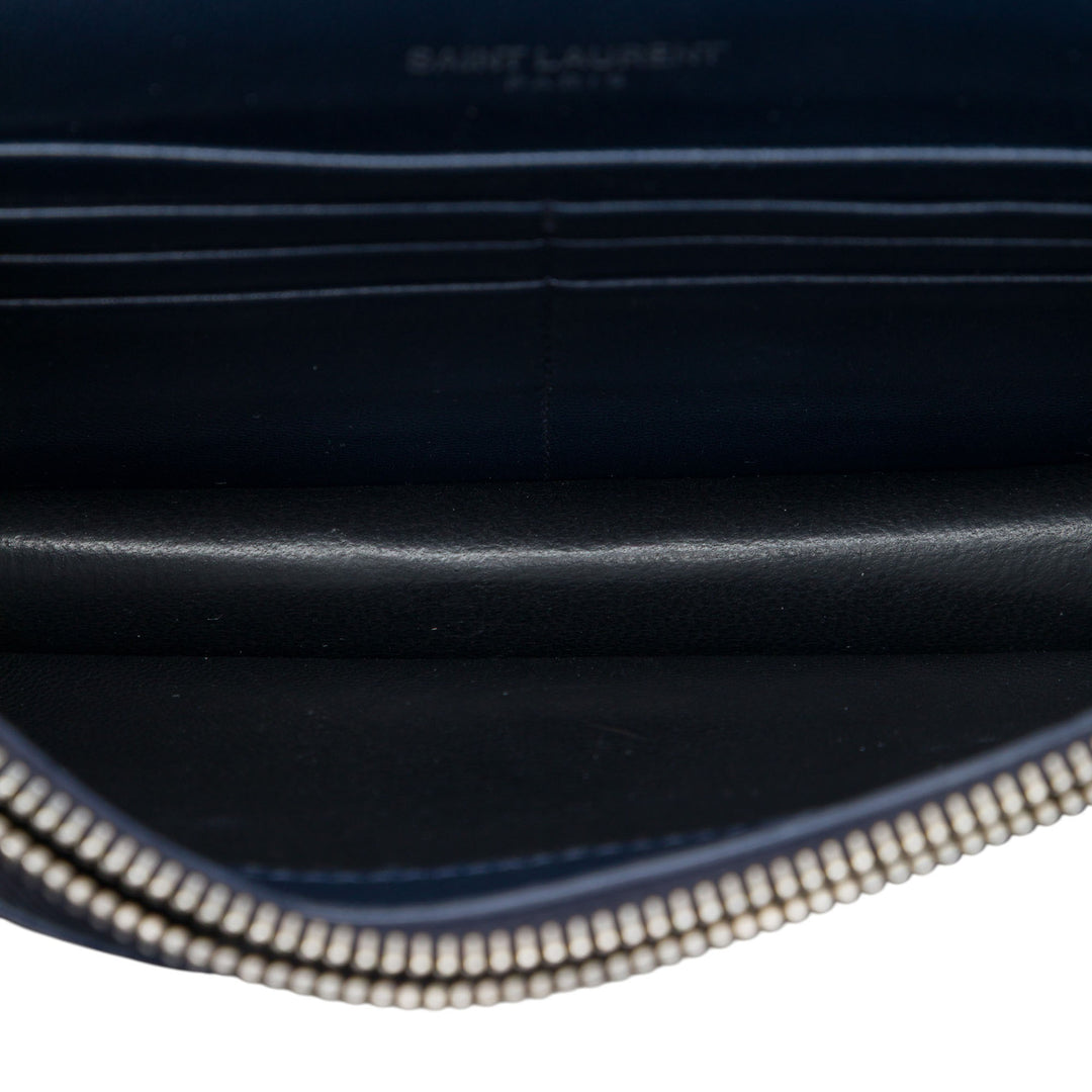Saint Laurent Croc embossé Cuir Monogram Kate Pompon Wallet on Chain