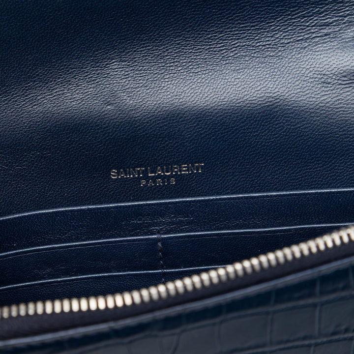 Saint Laurent Croc embossé Cuir Monogram Kate Pompon Wallet on Chain