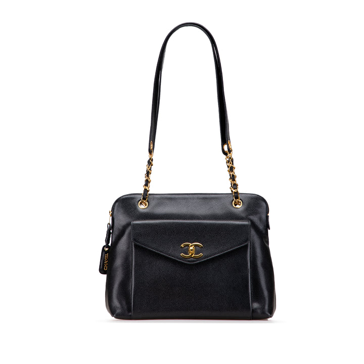 Chanel Caviar Front Pocket Chain Cabas Noir