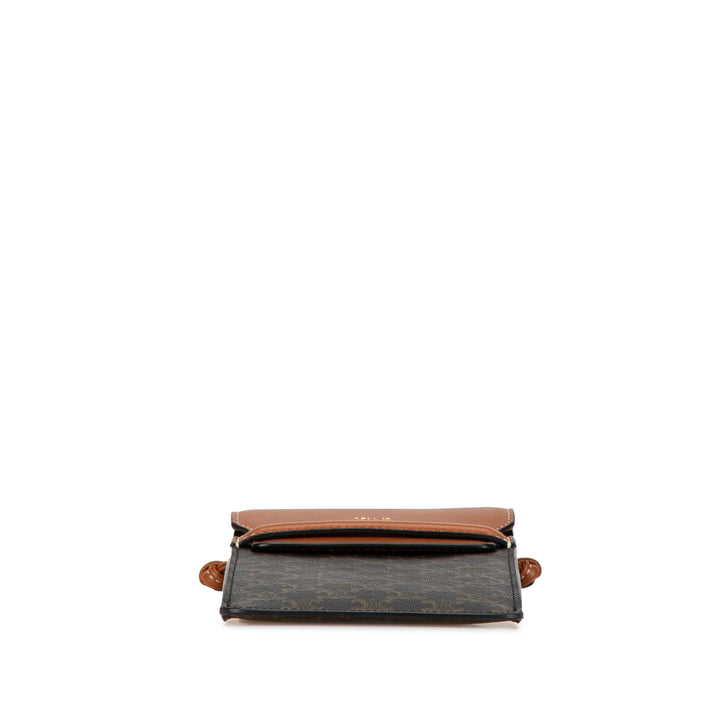 Triomphe Coated Canvas and Lambskin Phone Pouch with Flap Brown - Gaby Paris