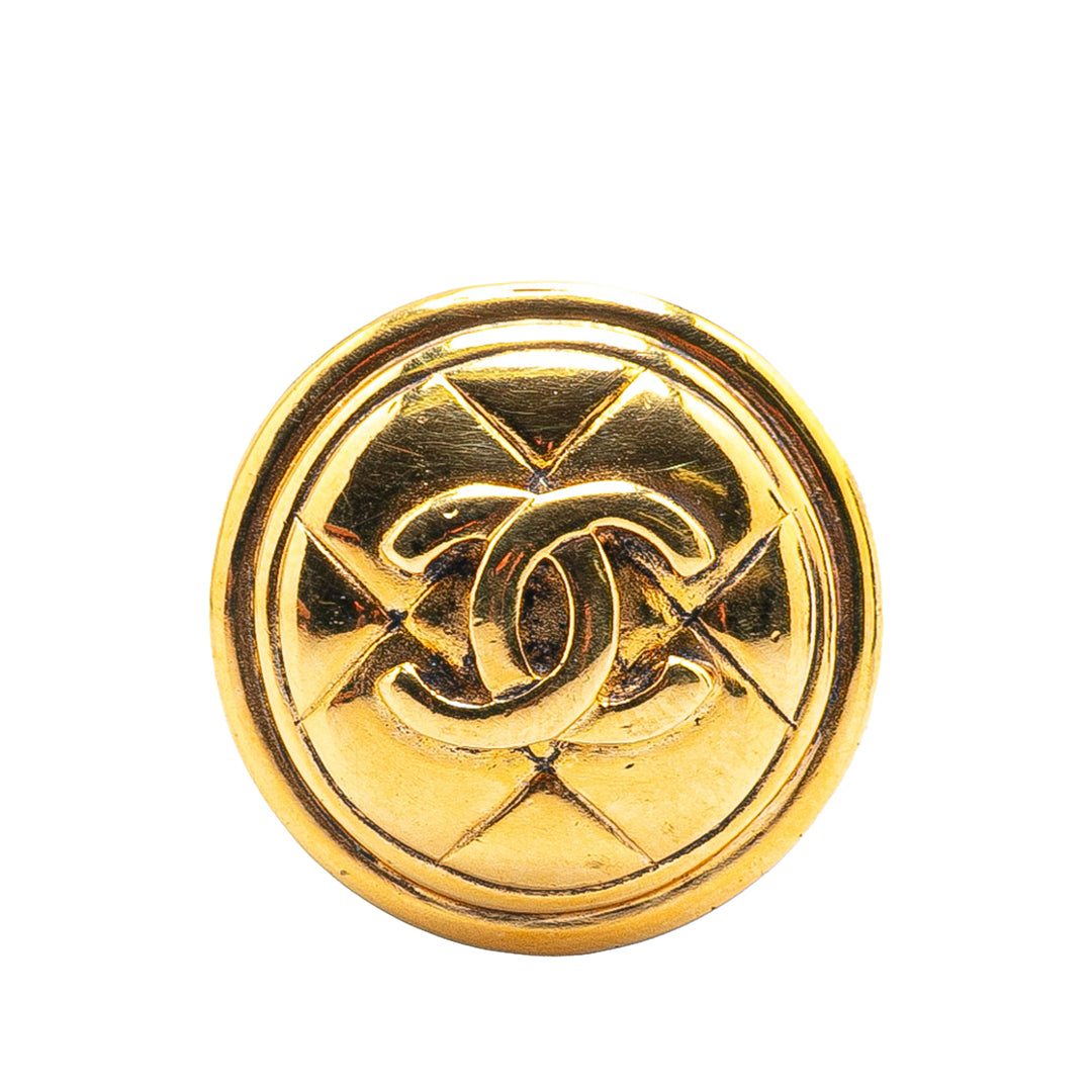 Gold Plated CC Quilted Round Brooch Gold - Gaby Paris