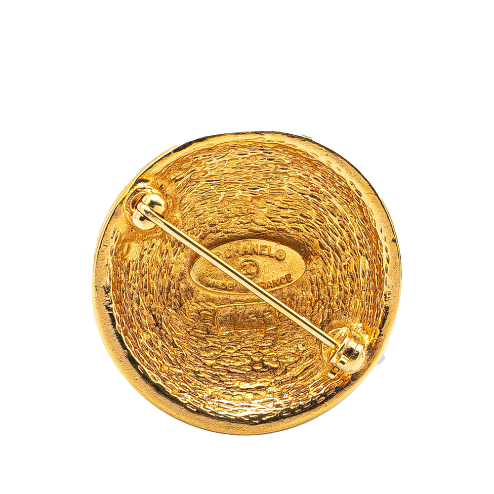 Gold Plated CC Quilted Round Brooch Gold - Gaby Paris