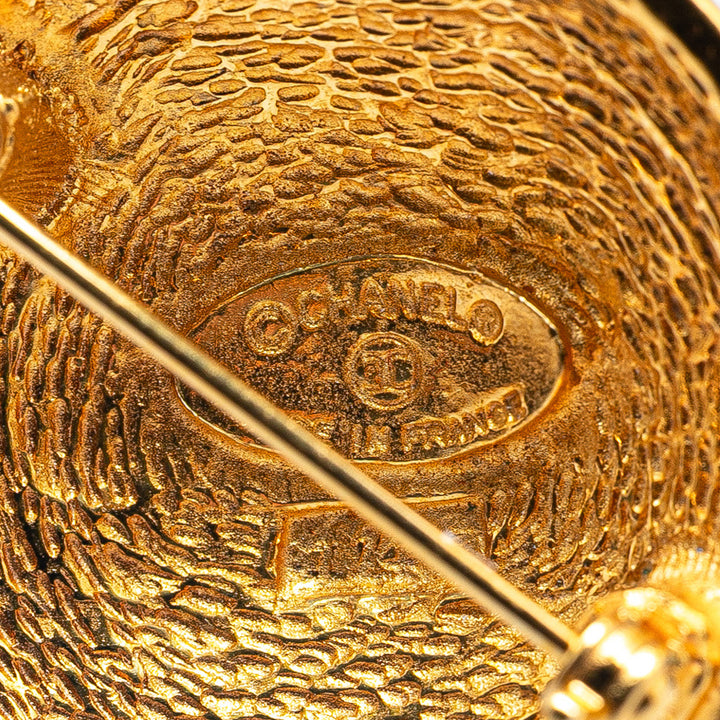 Gold Plated CC Quilted Round Brooch Gold - Gaby Paris