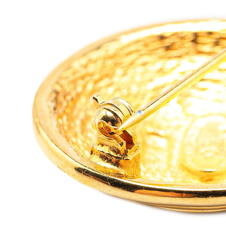 Gold Plated CC Quilted Round Brooch Gold - Gaby Paris