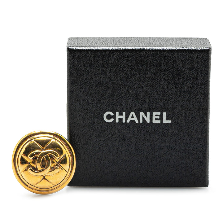 Gold Plated CC Quilted Round Brooch Gold - Gaby Paris