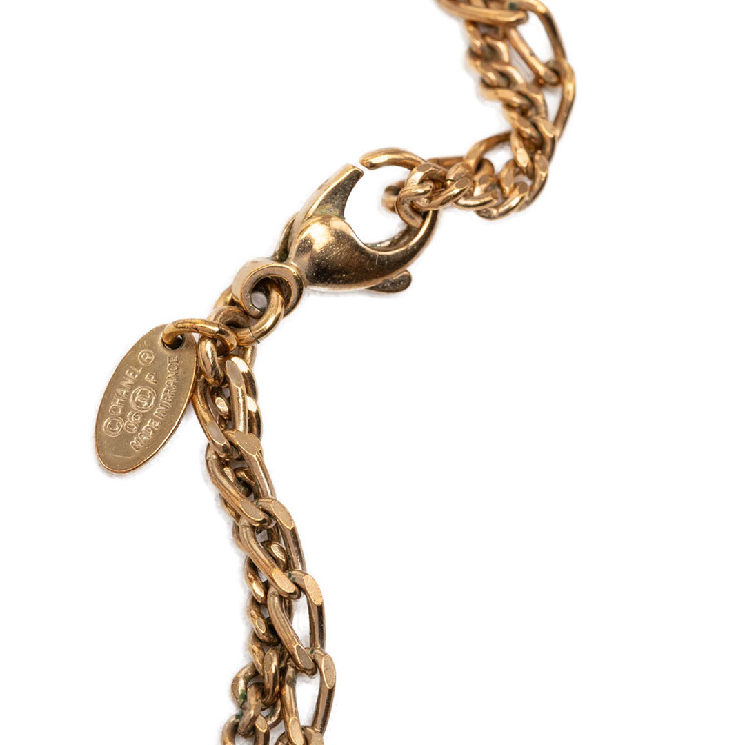 Chanel CC plaqué Textured Pendant Double Chain Collier