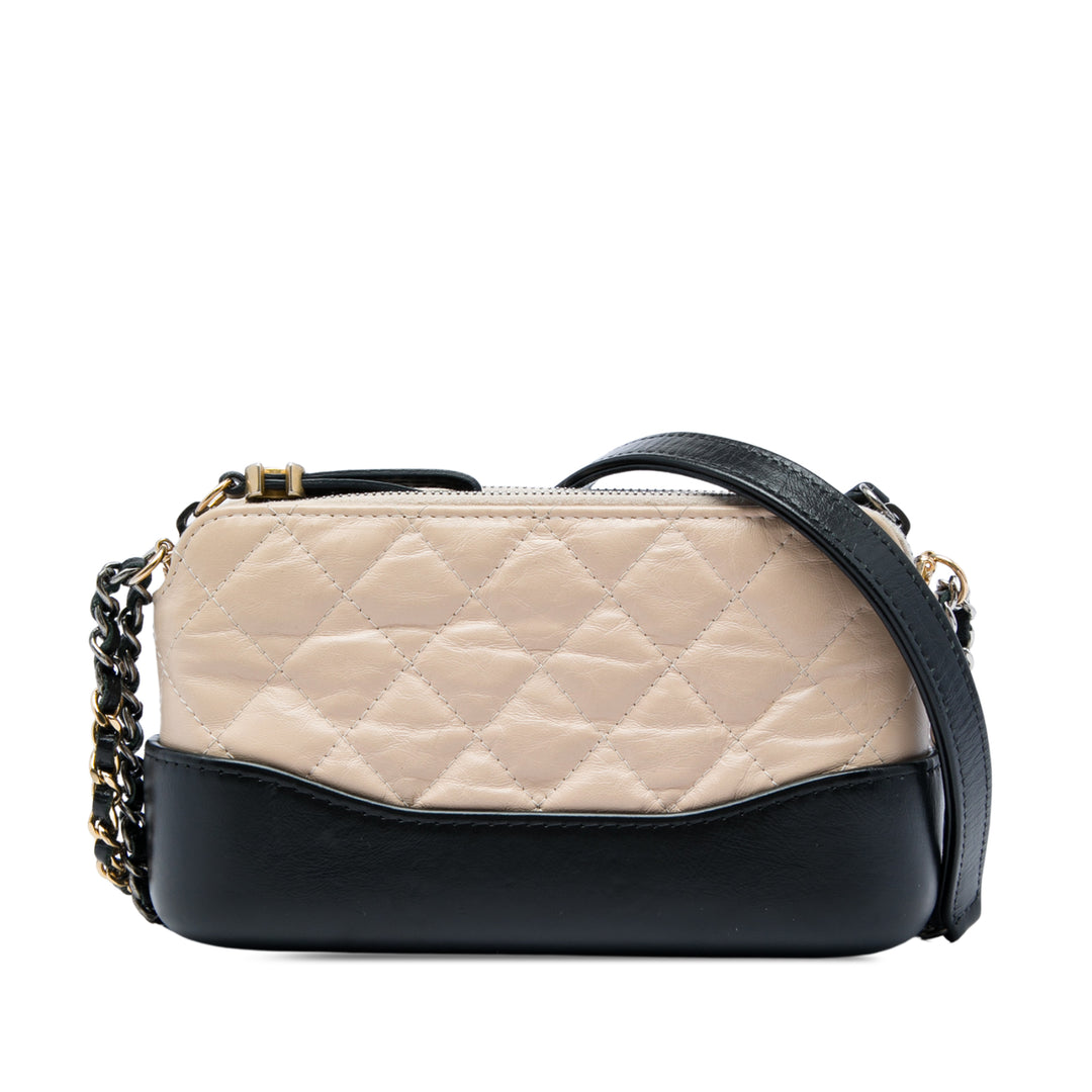 Chanel Pochette Bicolore vieilli Gabrielle Double Zippé avec chaîne Cuir de veau Noir – vue principale – GABY PARIS