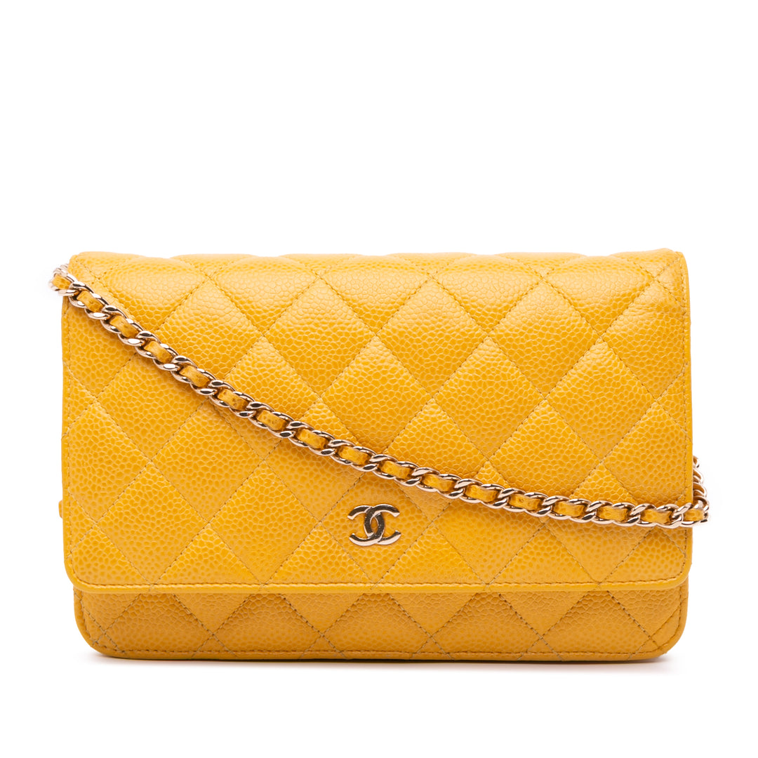 CC Quilted Caviar Wallet on Chain Yellow - Gaby Paris