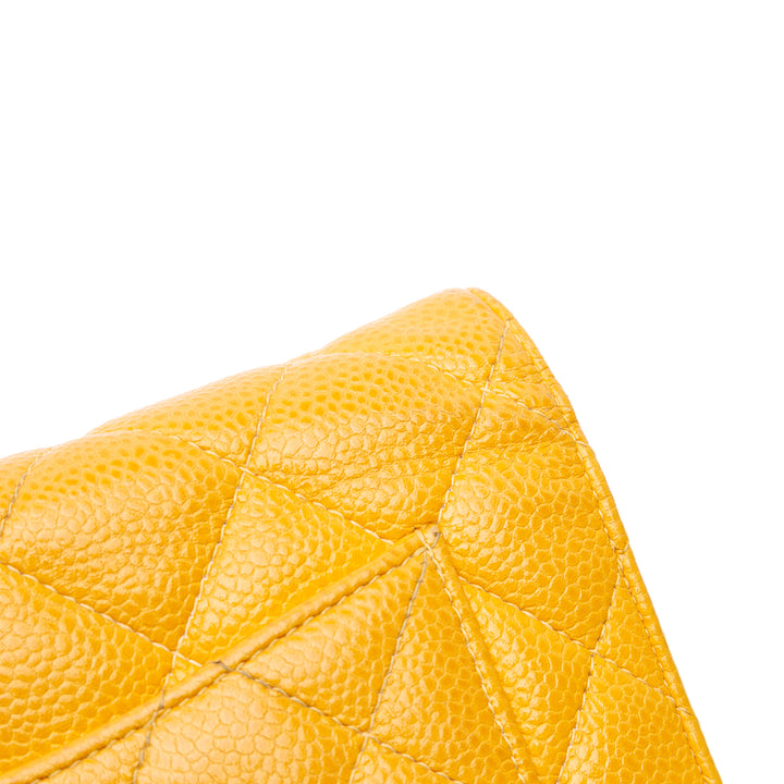 CC Quilted Caviar Wallet on Chain Yellow - Gaby Paris