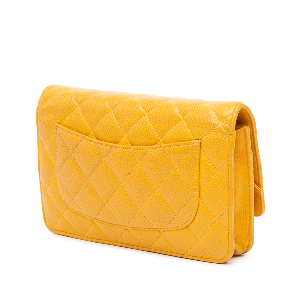 CC Quilted Caviar Wallet on Chain Yellow - Gaby Paris