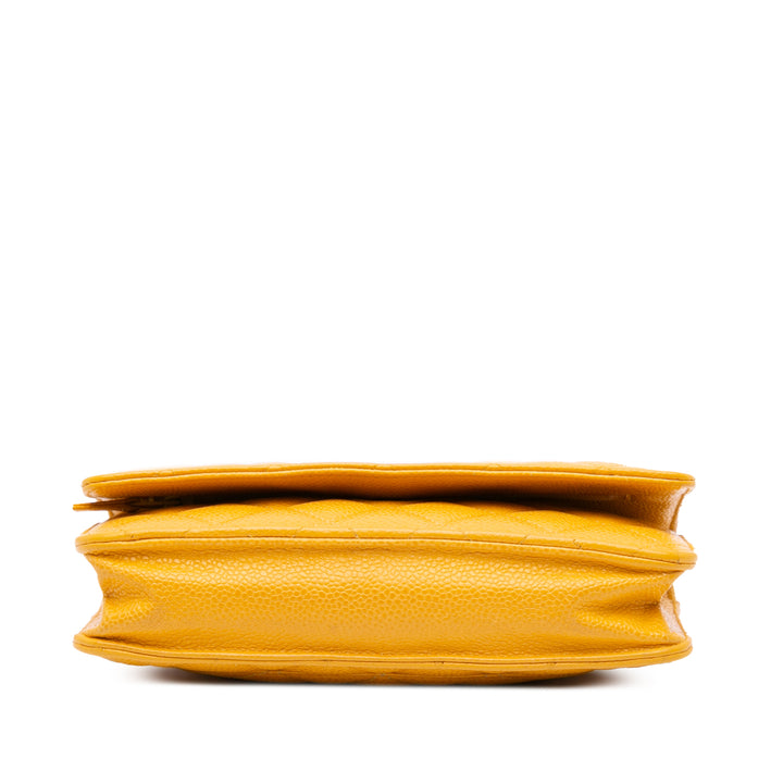 CC Quilted Caviar Wallet on Chain Yellow - Gaby Paris