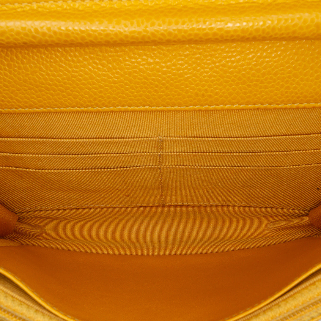CC Quilted Caviar Wallet on Chain Yellow - Gaby Paris