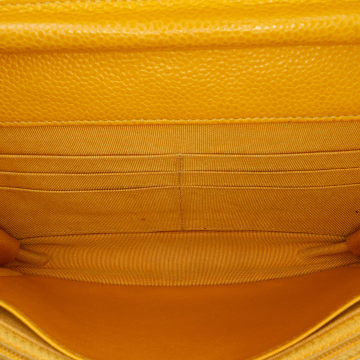 CC Quilted Caviar Wallet on Chain Yellow - Gaby Paris