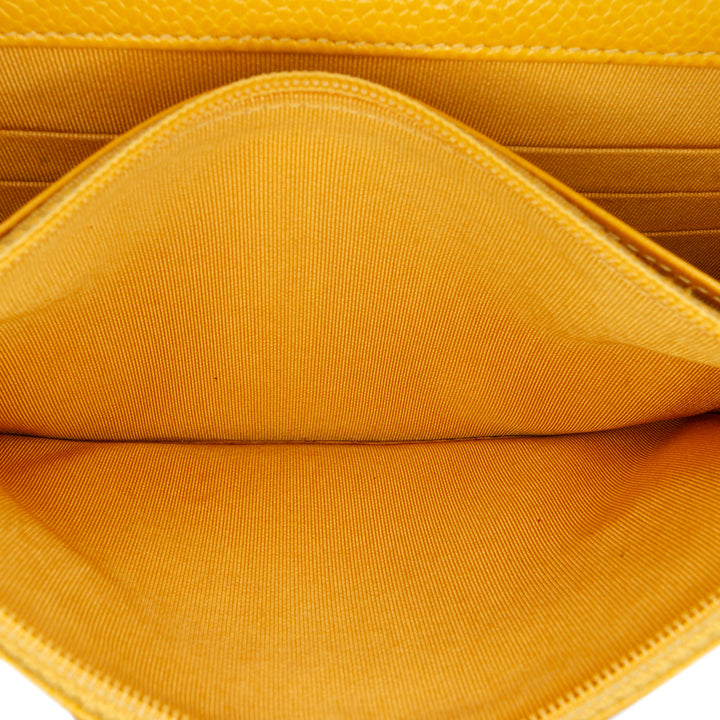 CC Quilted Caviar Wallet on Chain Yellow - Gaby Paris