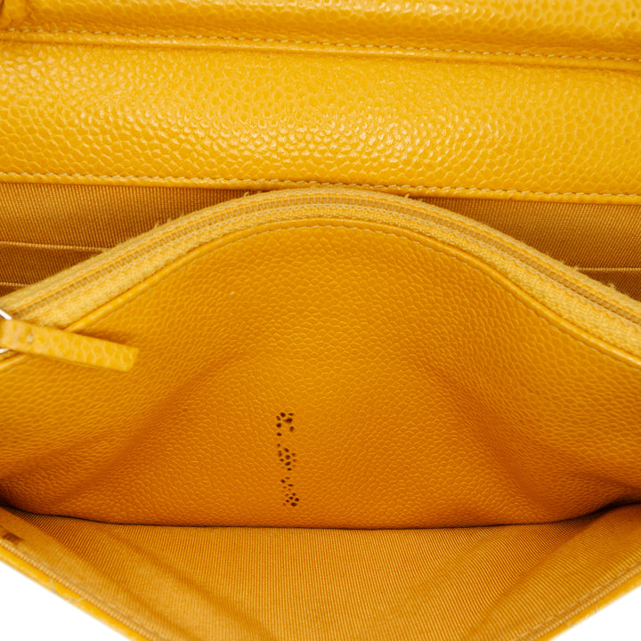CC Quilted Caviar Wallet on Chain Yellow - Gaby Paris