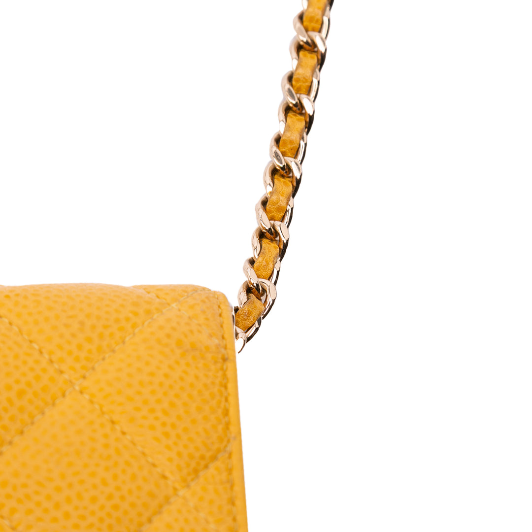 CC Quilted Caviar Wallet on Chain Yellow - Gaby Paris