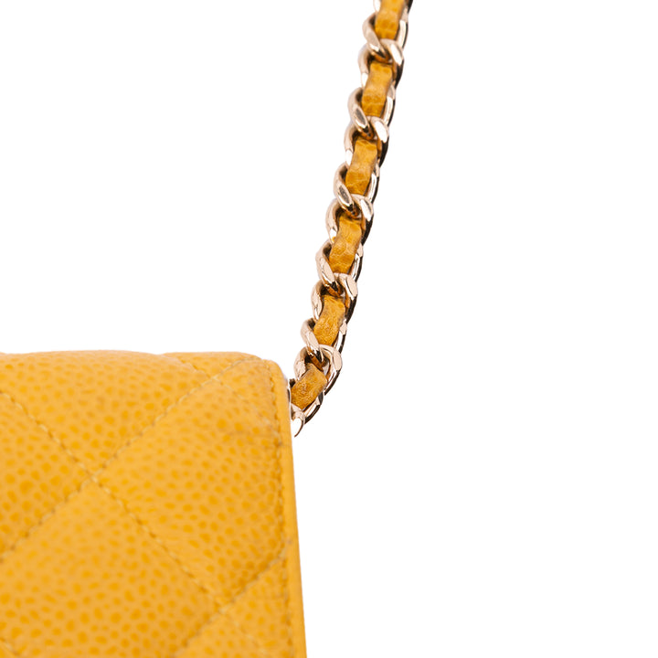 CC Quilted Caviar Wallet on Chain Yellow - Gaby Paris