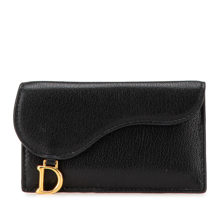 Goatskin Saddle Cosmos Zipped Card Holder Black - Gaby Paris