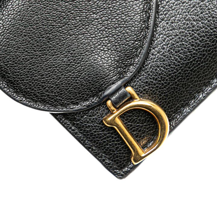 Goatskin Saddle Cosmos Zipped Card Holder Black - Gaby Paris