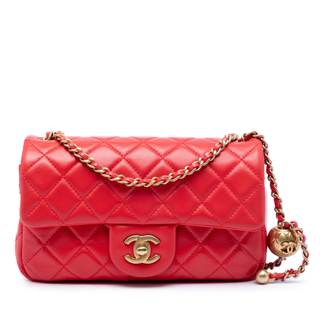 Chanel Mini Rectangular Classic Cuir d’agneau Perle Crush Simple rabat