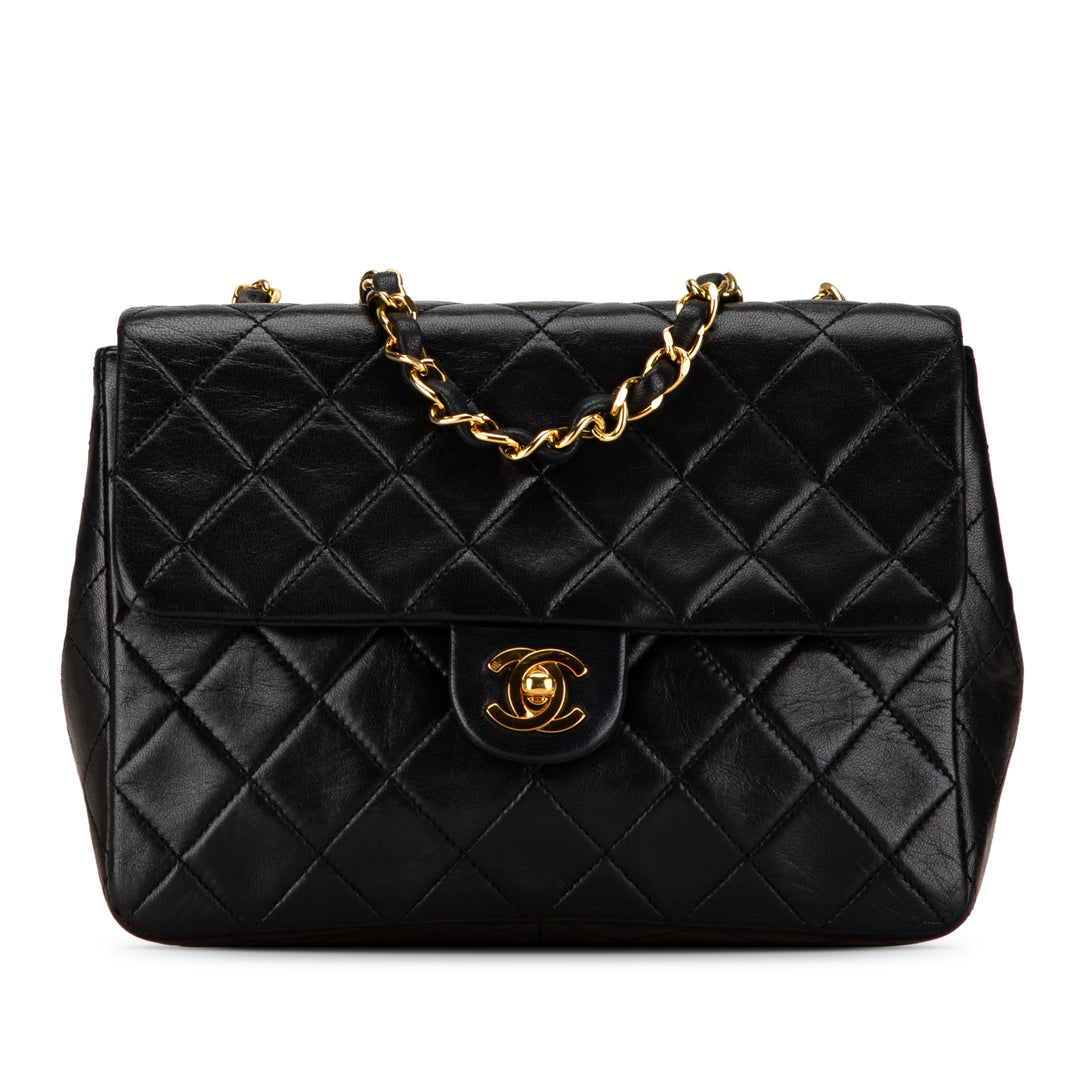Mini Square Classic Lambskin Single Flap Black - Gaby Paris