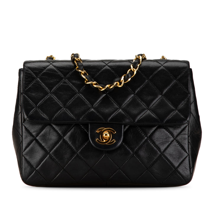 Mini Square Classic Lambskin Single Flap Black - Gaby Paris