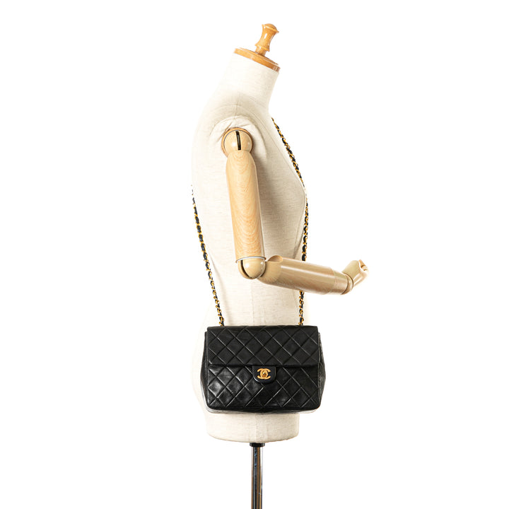 Mini Square Classic Lambskin Single Flap Black - Gaby Paris