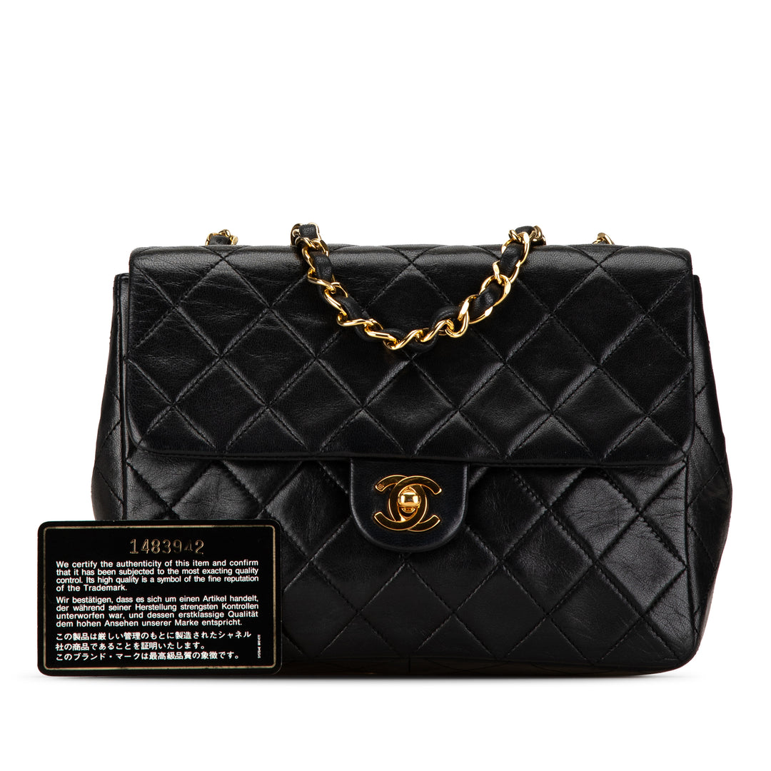 Mini Square Classic Lambskin Single Flap Black - Gaby Paris
