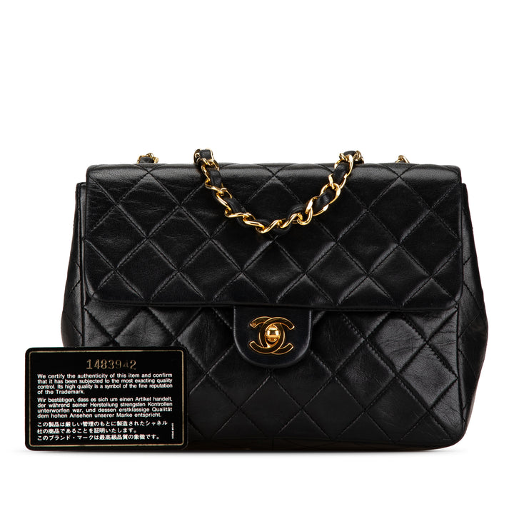 Mini Square Classic Lambskin Single Flap Black - Gaby Paris