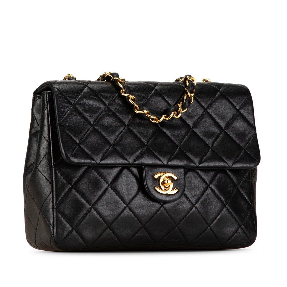 Mini Square Classic Lambskin Single Flap Black - Gaby Paris