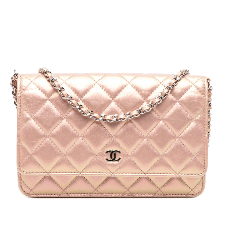 Chanel Quilted Iridescent Cuir d’agneau Wallet on Chain Rose