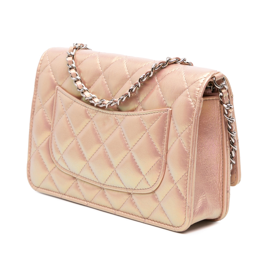 Chanel Quilted Iridescent Cuir d’agneau Wallet on Chain Rose