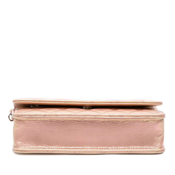 Chanel Quilted Iridescent Cuir d’agneau Wallet on Chain Rose