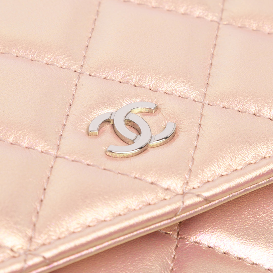 Chanel Quilted Iridescent Cuir d’agneau Wallet on Chain Rose