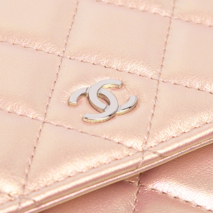 Chanel Quilted Iridescent Cuir d’agneau Wallet on Chain Rose