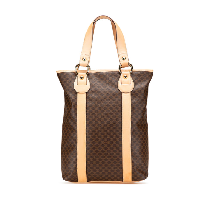 Macadam Coated Canvas Vertical Tote Brown - Gaby Paris