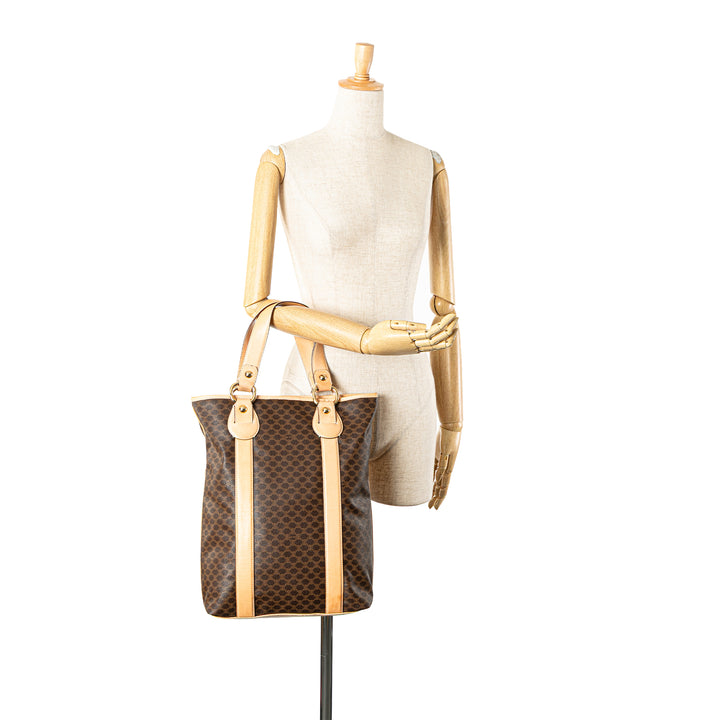 Macadam Coated Canvas Vertical Tote Brown - Gaby Paris