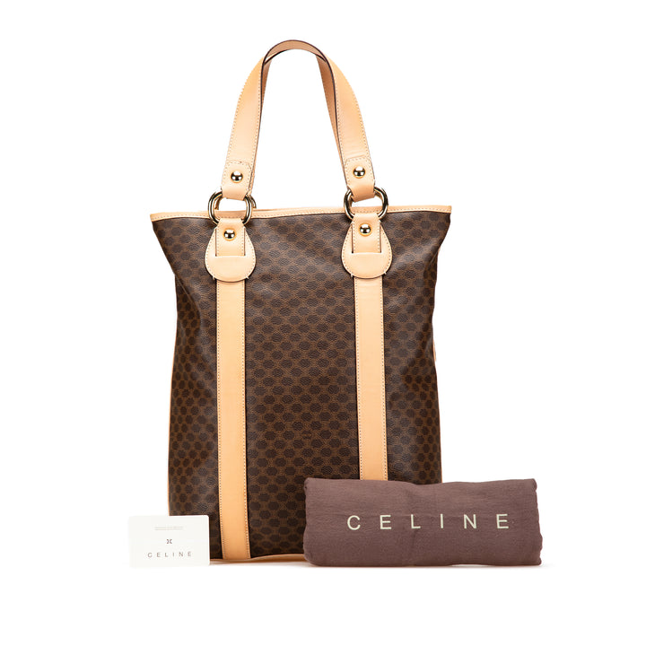 Macadam Coated Canvas Vertical Tote Brown - Gaby Paris