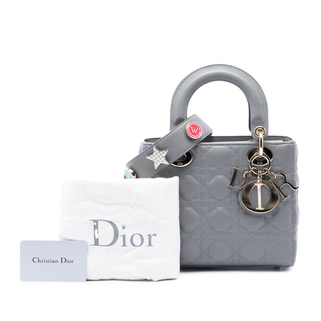 Dior Lady Dior Cannage My ABCDior Petit Cuir d'agneau Gris – vue 7 – GABY PARIS
