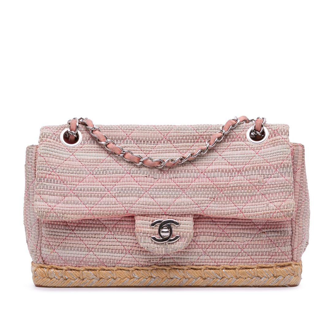 Quilted Tweed Espadrille Chain Flap Pink - Gaby Paris