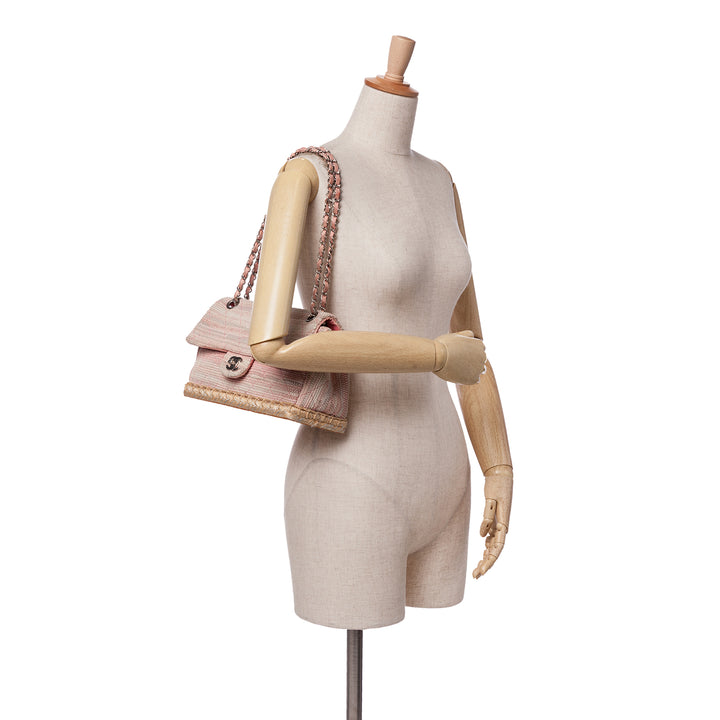Quilted Tweed Espadrille Chain Flap Pink - Gaby Paris