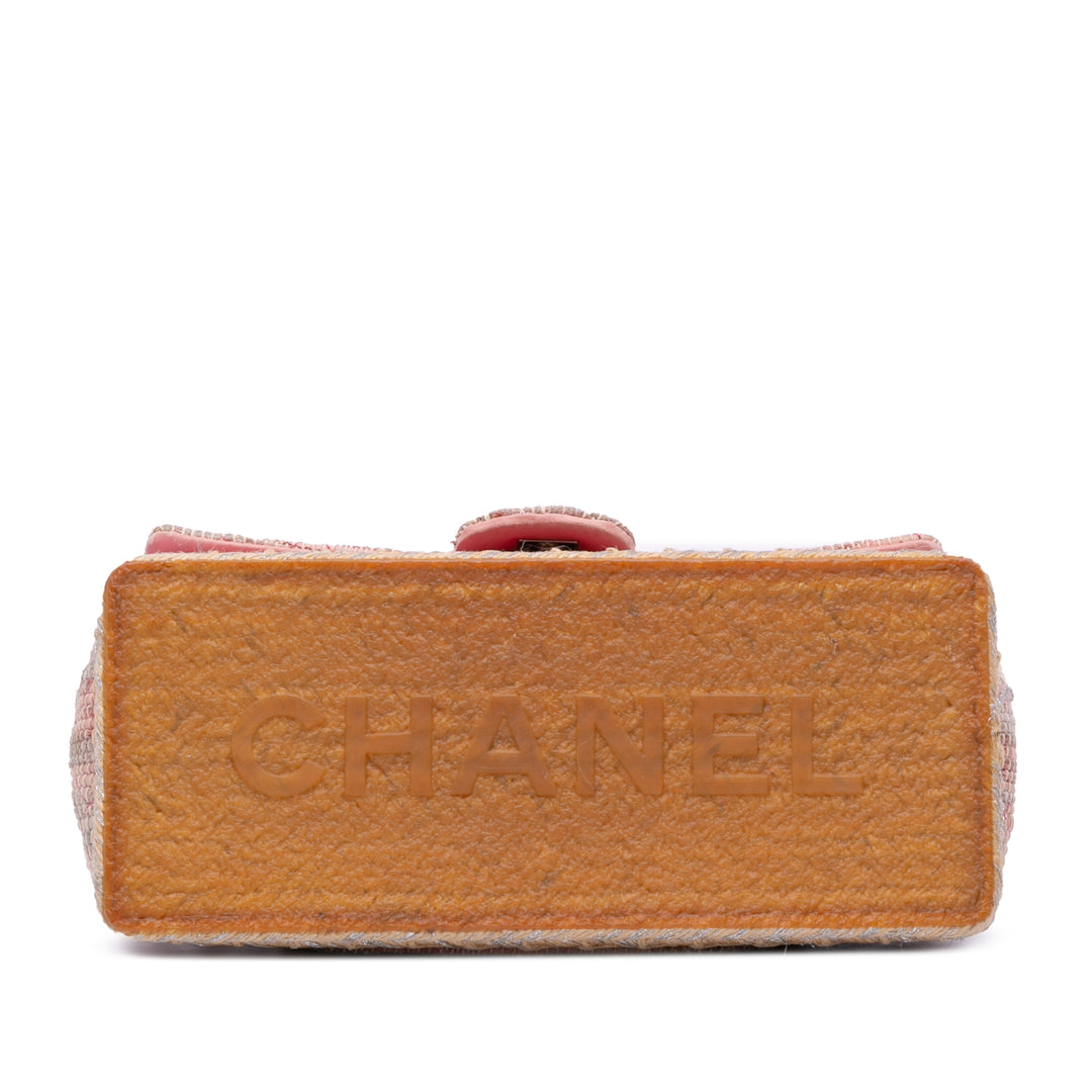 Quilted Tweed Espadrille Chain Flap Pink - Gaby Paris