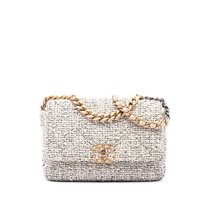 Chanel 19 à rabat Moyen Tweed Marron