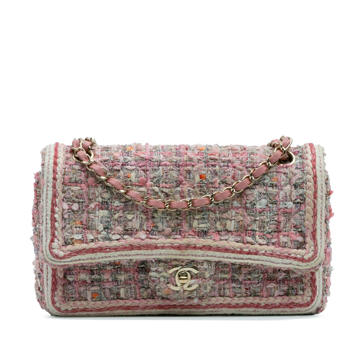 Chanel Medium Classic Quilted Tweed Braided Double rabat Rose