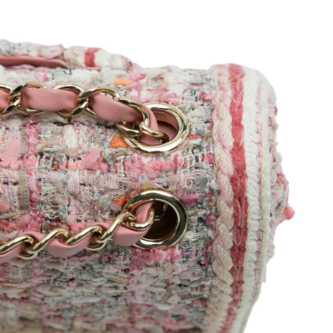 Chanel Medium Classic Quilted Tweed Braided Double rabat Rose
