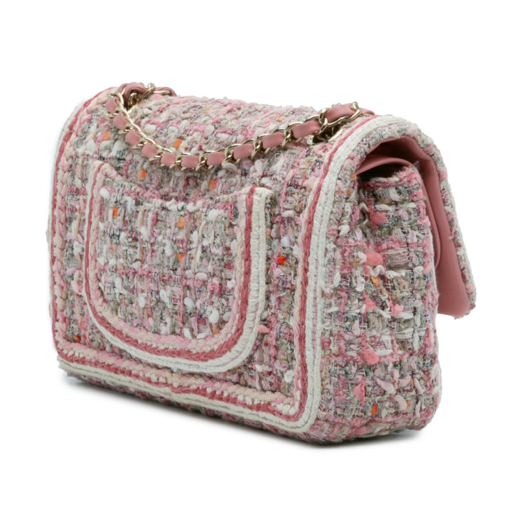 Chanel Medium Classic Quilted Tweed Braided Double rabat Rose