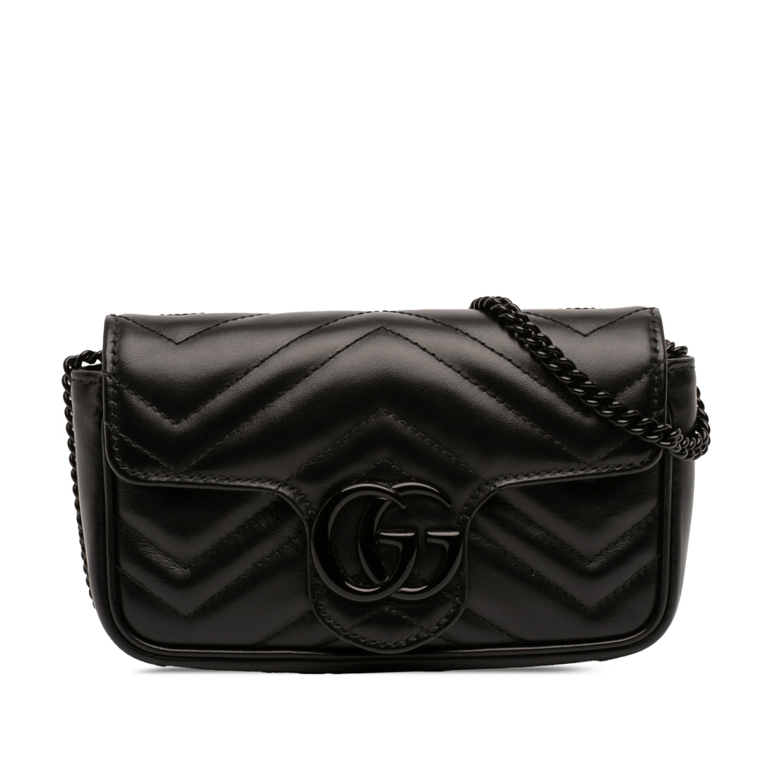 Gucci Mini GG Marmont Matelasse Cuir de veau Monochrome à rabat Sac porté croisé