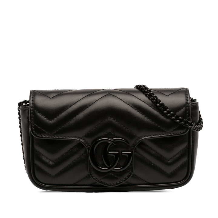 Gucci Mini GG Marmont Matelasse Cuir de veau Monochrome à rabat Sac porté croisé