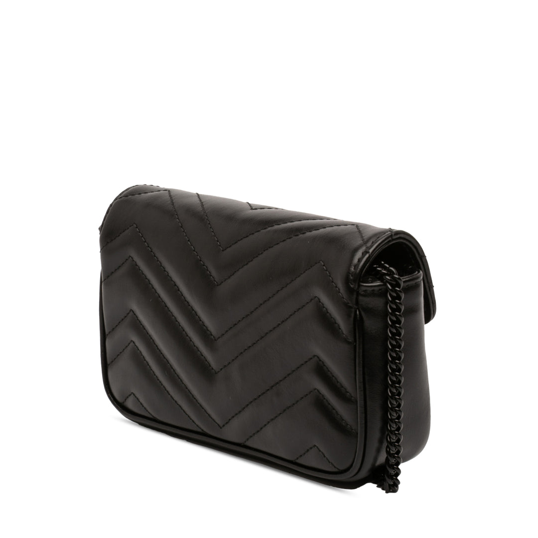 Gucci Mini GG Marmont Matelasse Cuir de veau Monochrome à rabat Sac porté croisé