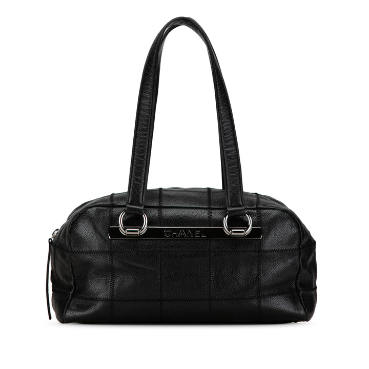 Choco Bar Caviar East West Bowler Bag Black - Gaby Paris